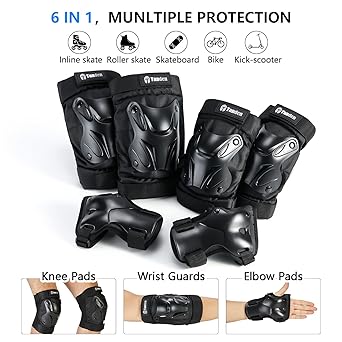 Skating Protective Gear Adult Knee and Elbow Pads Wrist Guards for Roller Skating Skateboarding, Skate Pads Adult Knee Pads for Men Women Black
