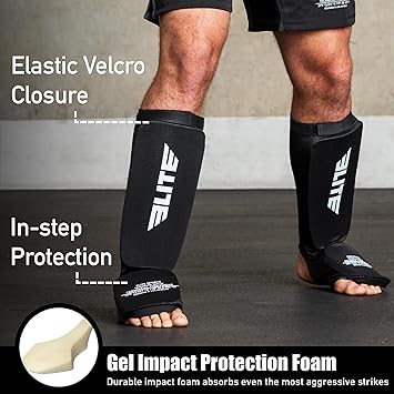 MMA Shin Pads for Muay Thai and Kickboxing, Protective Shin Guards with Instep Guard for Sparring and Training, for Adults, Kids, and Youth