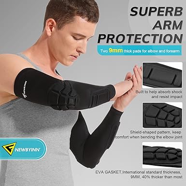 Padded Arm Sleeves 2 Pack, Elbow Forearm Crashproof Pads for Football Basketball Volleyball Soccer