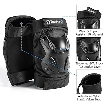 Skating Protective Gear Adult Knee and Elbow Pads Wrist Guards for Roller Skating Skateboarding, Skate Pads Adult Knee Pads for Men Women Black