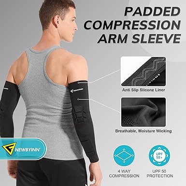 Padded Arm Sleeves 2 Pack, Elbow Forearm Crashproof Pads for Football Basketball Volleyball Soccer