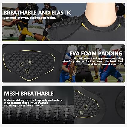 Men Football Padded Compression Shirt 5-Pads Chest Rib Protector Padded Shirt for Football Rugby Baseball Lacrosse