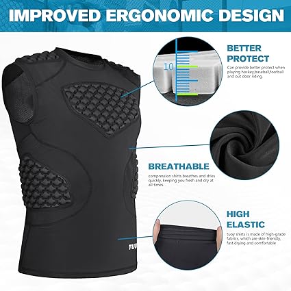 Men Football Padded Compression Shirt 5-Pads Chest Rib Protector Padded Shirt for Football Rugby Baseball Lacrosse