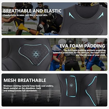 Men Padded Chest Rib Protector Vest 4-Pads Shirt for Adult Football Baseball Softball Rugby Basketball