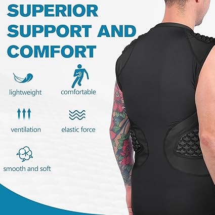 Men Football Padded Compression Shirt 5-Pads Chest Rib Protector Padded Shirt for Football Rugby Baseball Lacrosse