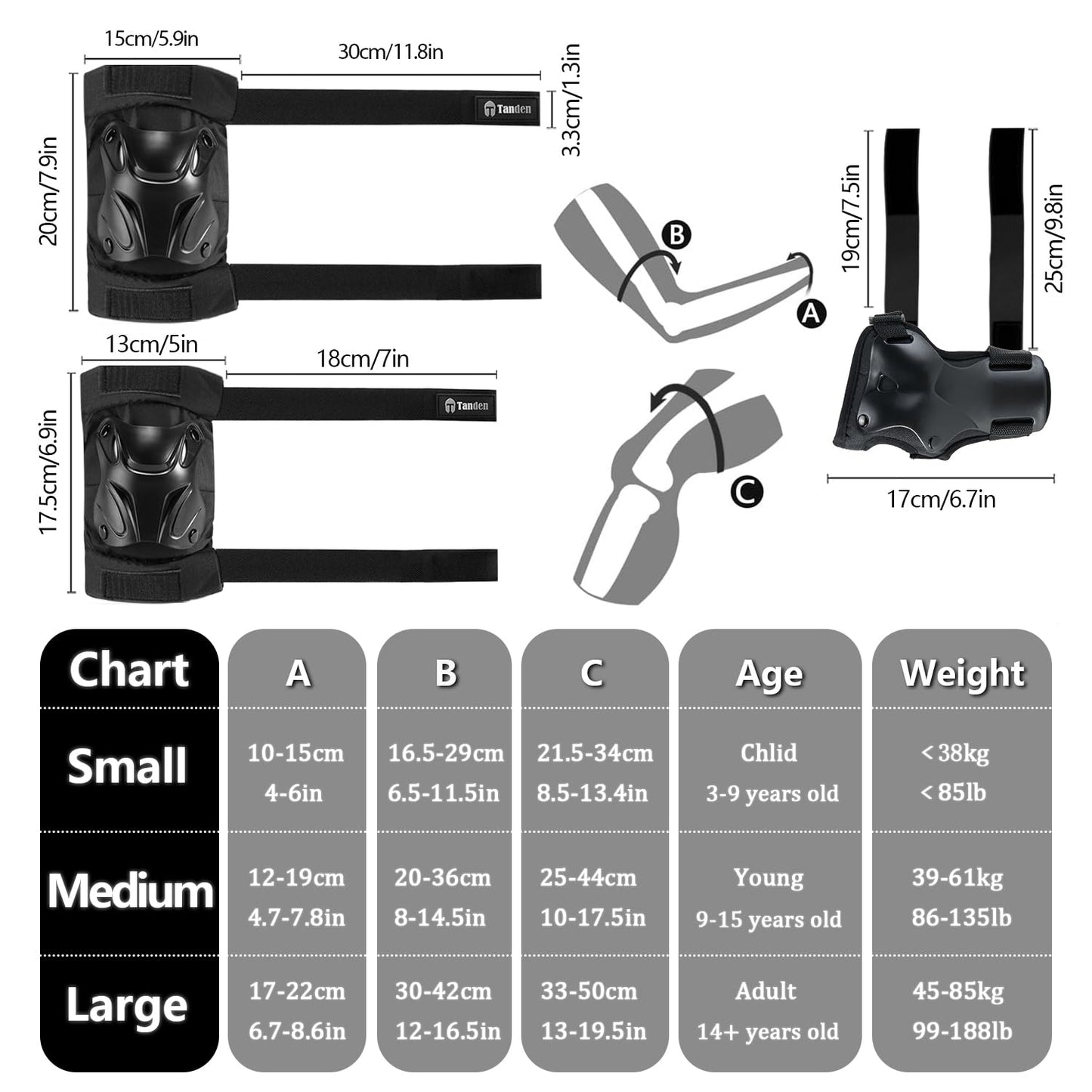 Skating Protective Gear Adult Knee and Elbow Pads Wrist Guards for Roller Skating Skateboarding, Skate Pads Adult Knee Pads for Men Women Black