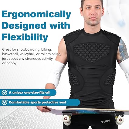 Men Football Padded Compression Shirt 5-Pads Chest Rib Protector Padded Shirt for Football Rugby Baseball Lacrosse